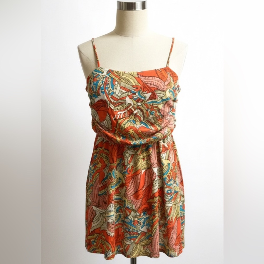 Vtg Boho Funky People Bird & Paisley Print Tank Top - Ruched Bust Women's Medium